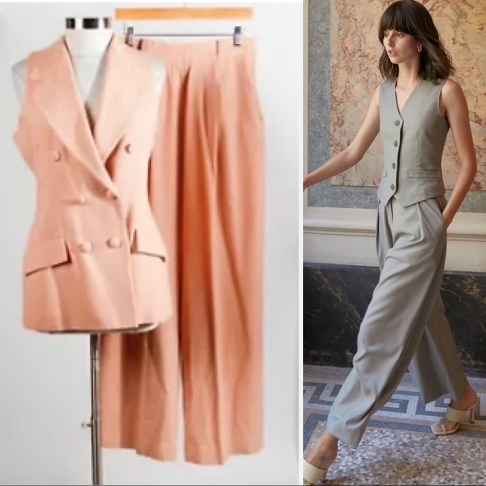 Bebe vintage pink vest wide leg pants suit Y2K